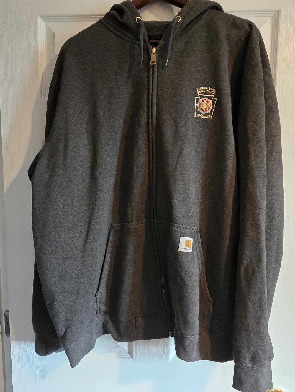 Carhartt Charcoal Gray Full-Zip Hooded Sweatshirt with Patch
